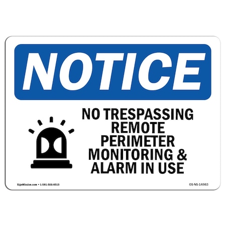 Signmission OSHA Sign, 12" H, 18" W, Aluminum, No Trespassing Remote Perimeter Sign With Symbol, Landscape OS-NS-A-1218-L-14983